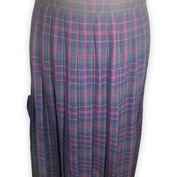 Vintage JHCollectibles Skirt Suit Double Breasted Blazer Wool Green Red Plaid - Picture 11 of 16